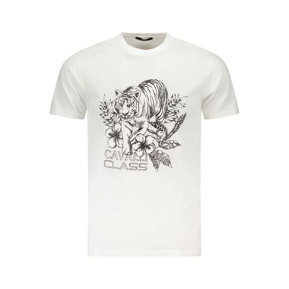 Cavalli Class Tiger Print Tropical TShirt Men White T-Shirts